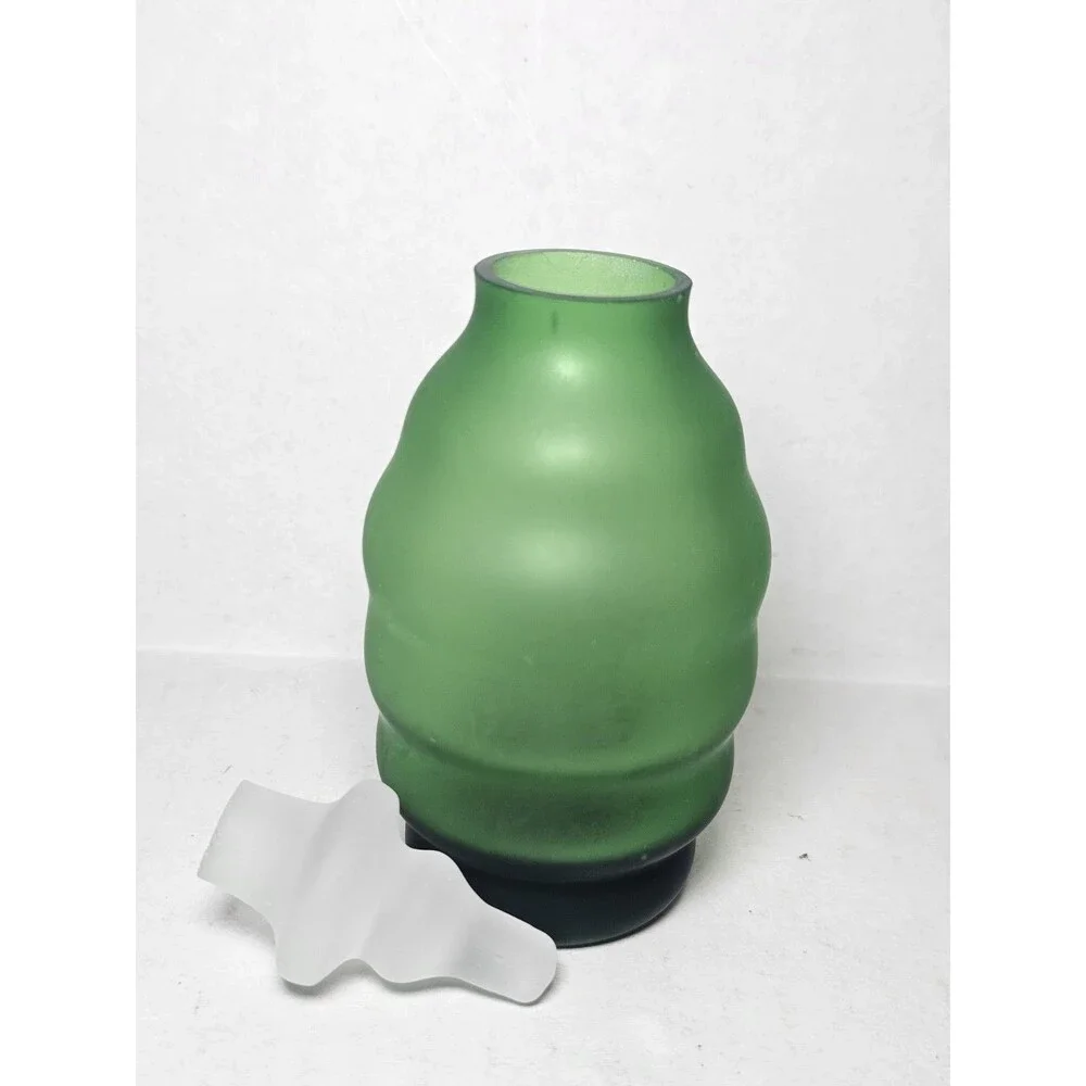 Set Of 2 Green Glass Apothecary Jars Ribbed Frosted